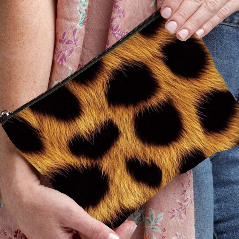 Printed Leopard Print Canvas Cosmetic Bag Student Zipper Pencil Bag Thickened Cosmetic Hand Storage Bag - Image 4